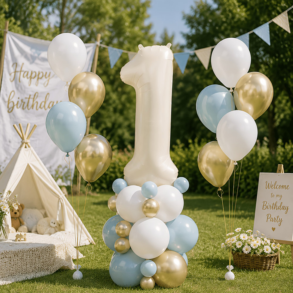 Baby Products Lotion - 39-teiliges Creme-Ballonset mit Zahlen 1-9, Blau-Gold-Weiß-Ballonset